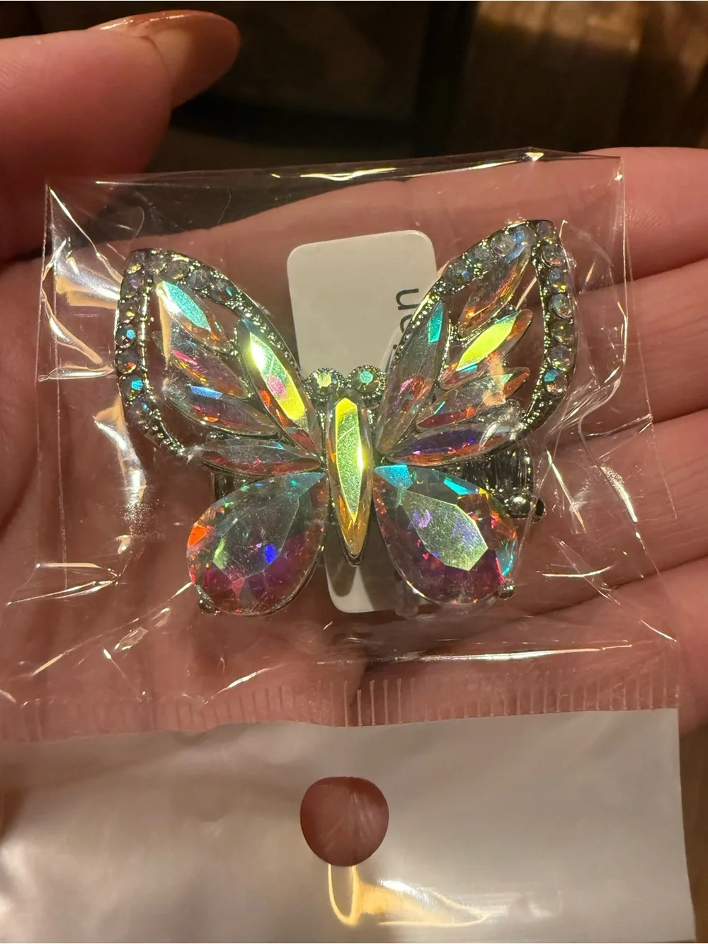 Gorgeous AB butterfly stretch ring NEW in bag! Show stopper! Silver toned